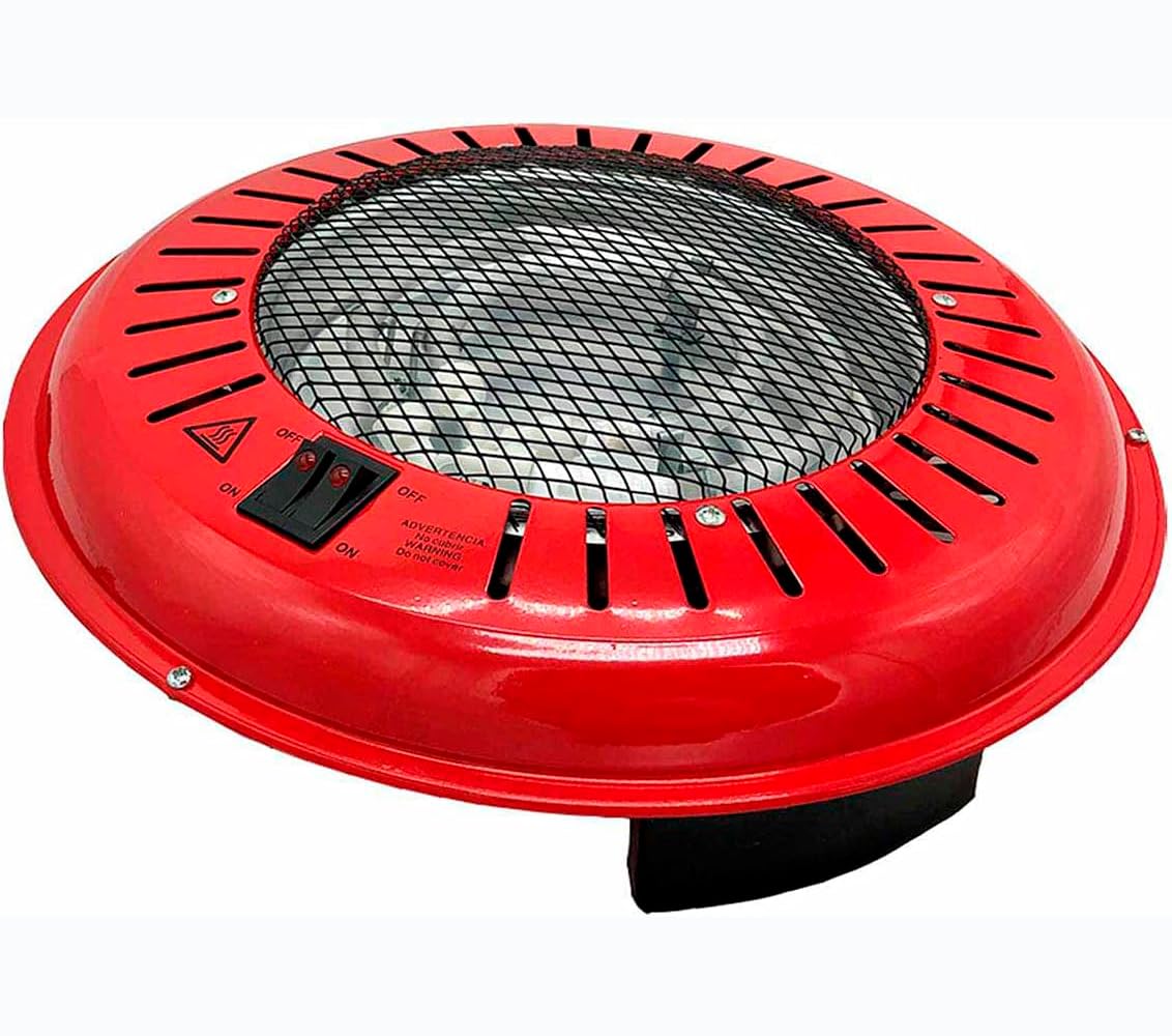 Brasero Eléctrico Redondo de Metal para Mesa y Camilla | Bajo Consumo con 3 Niveles de Potencia 300W/500W/800W | Se coloca en el suelo para que el calor suba hacía arriba | Color Rojo
