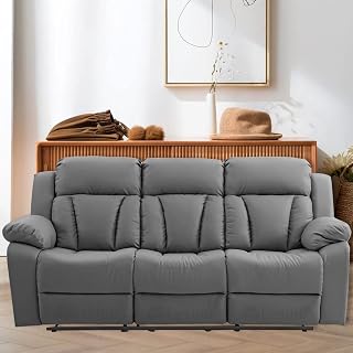 LEZINO Manual Recliner Chair in Grey Faux Leather (3 Seater) Price In India