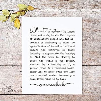 ZEARPT What is Success Inspirational Print, Motivational Quote Poem, Literary Poster, Office Wall Decor, 8x10 inch Unframed