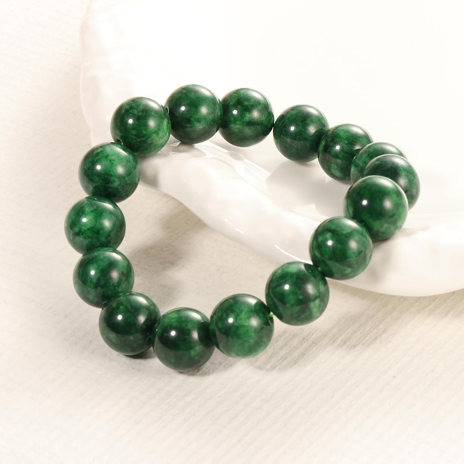 Handmade Natural Jade Beaded Bracelet for Women & Men – Genuine Green/White Jade Gemstone Stretch Bracelet – Lucky Energy Healing Jewelry Gift for Peace, Prosperity & Protection - Image 3