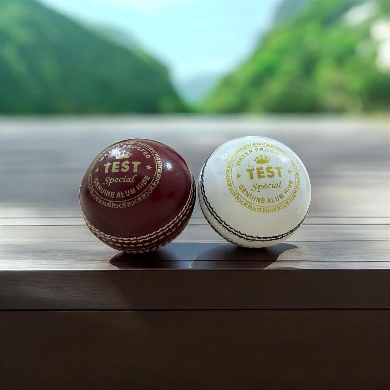 Test Red and White Cricket Ball, Genuine Leather, 5.5 oz, 2 Panel Construction, Water Proofed-image-22