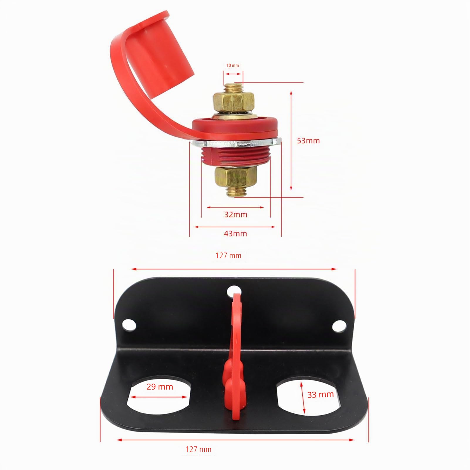 Morsetti per Batteria Remoti Pratico Usare, Pila di Ricarica per Auto Presa con Nucleo in Rame Dado in Ottone Tappo Bullone Circa 32 Mm, Chiusura di Sicurezza 250 A per