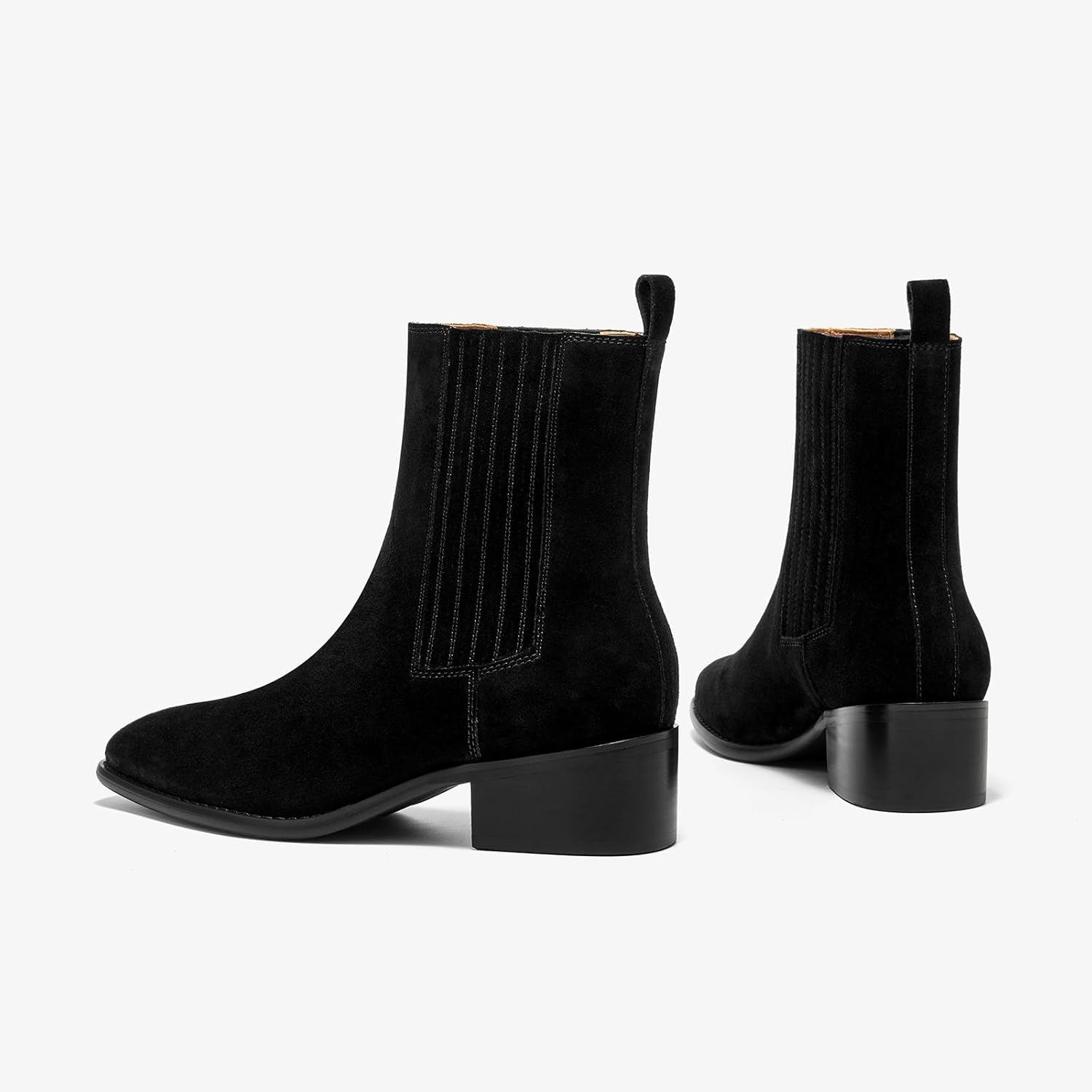 BEAU TODAY Chelsea Boots Women, Suede Chunky Boots for Women, Dress Ankle Booties Low Heel, Slip On Pointed Toe Western Boots with Elastic Band