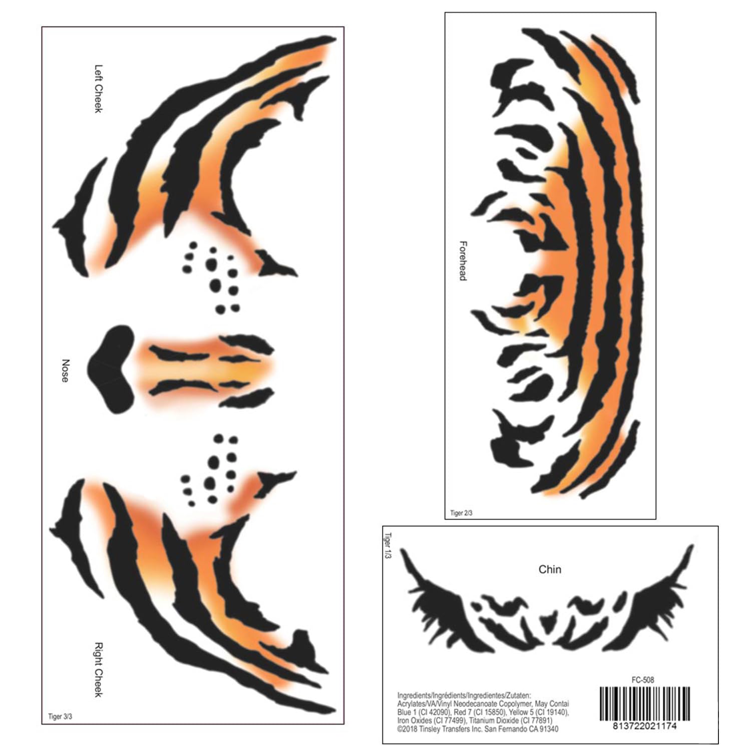 Generique - Tatuaje Temporal Cara Tigre Adulto