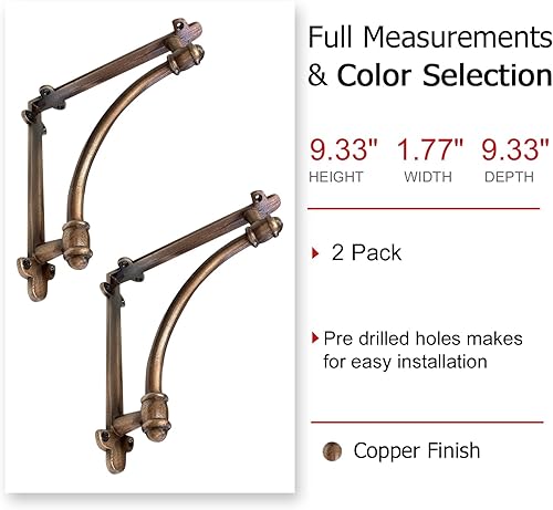 Miniatura 33 de NACH Soportes decorativos para estantes, paquete de 2 soportes de estante de hierro fundido de metal antiguo de 9.6 x 1.7 x 9.6 pulgadas, soportes