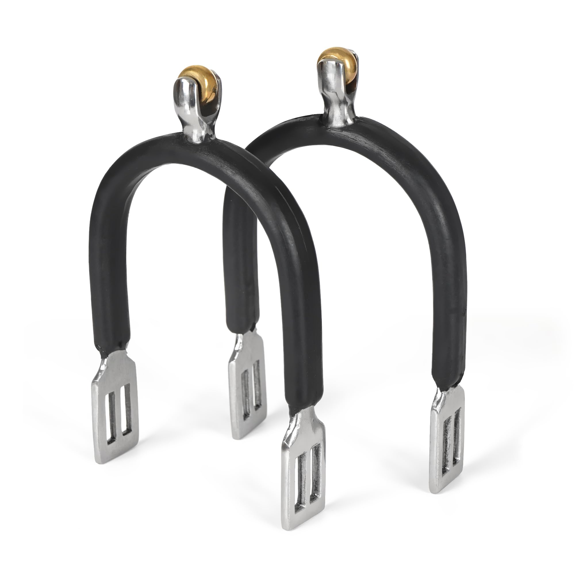 Gallop Shop English Spurs / Horse Riding Spurs / Spurs with Free Straps (Brass Roller Ball Rubber)