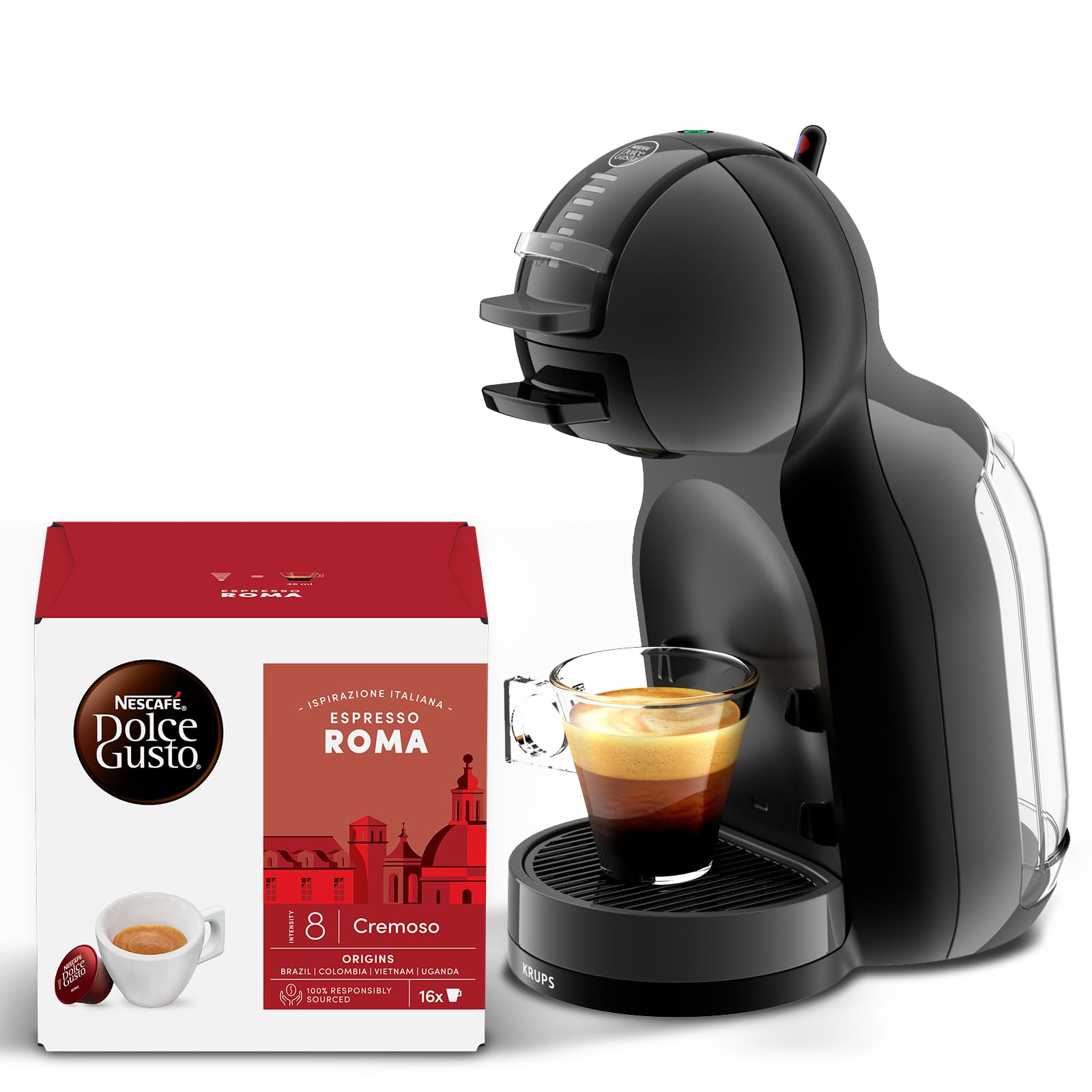 NESCAFÉ DOLCE GUSTO Krups Genio S Plus, Macchina per Caffè Espresso e Altre bevande in capsula, Automatica, Cosmic Grey + Espresso Palermo Caffé 96 capsule
