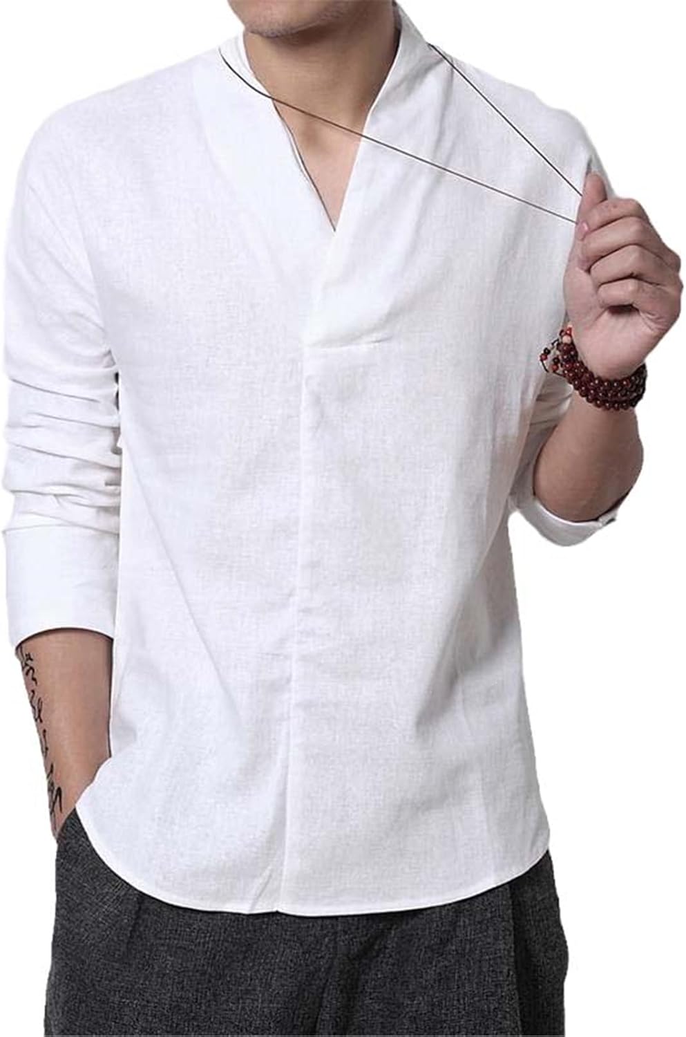 Summer Streetwear Japanese Kimono Cotton Linen Shirt Men Retro V-Neck Linen Blouse Light Weight Vintage Tee Shirt