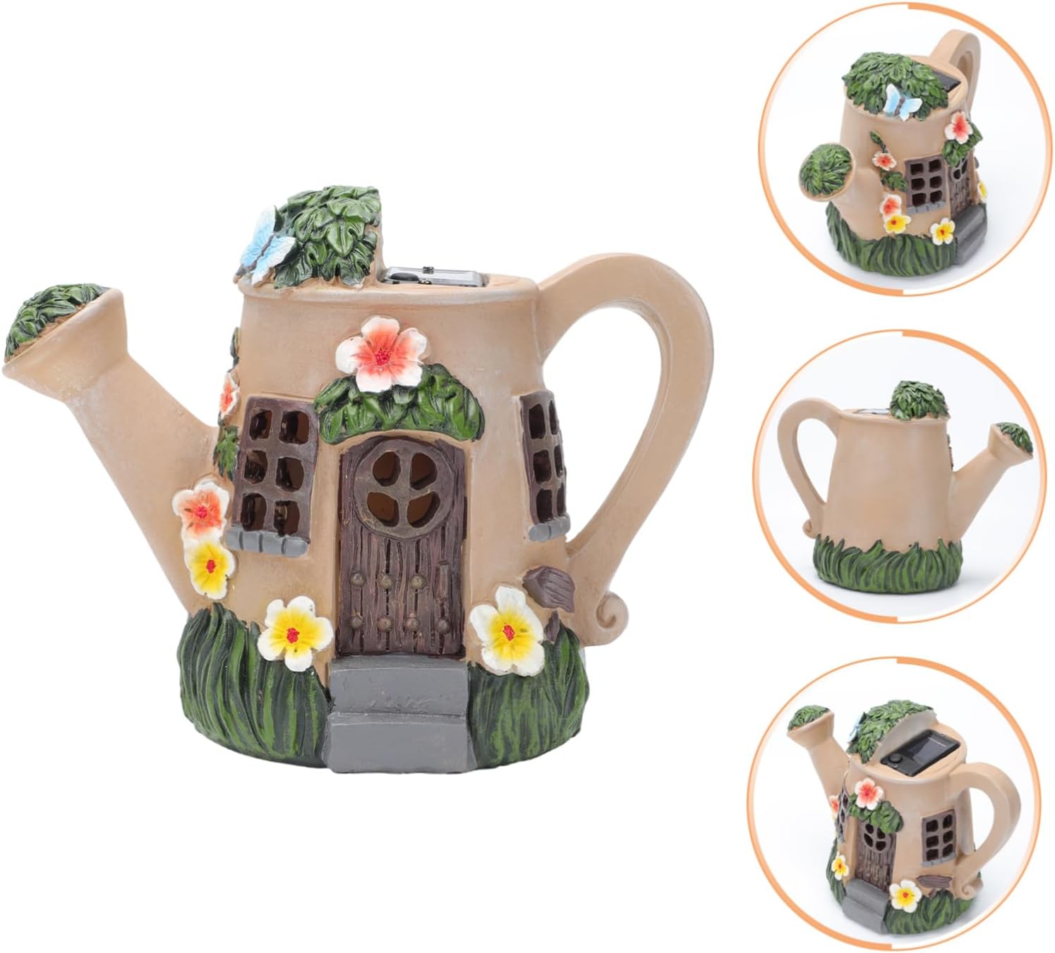 Creative Watering Can Decor Resin Ornament Xmas Solar Luminous