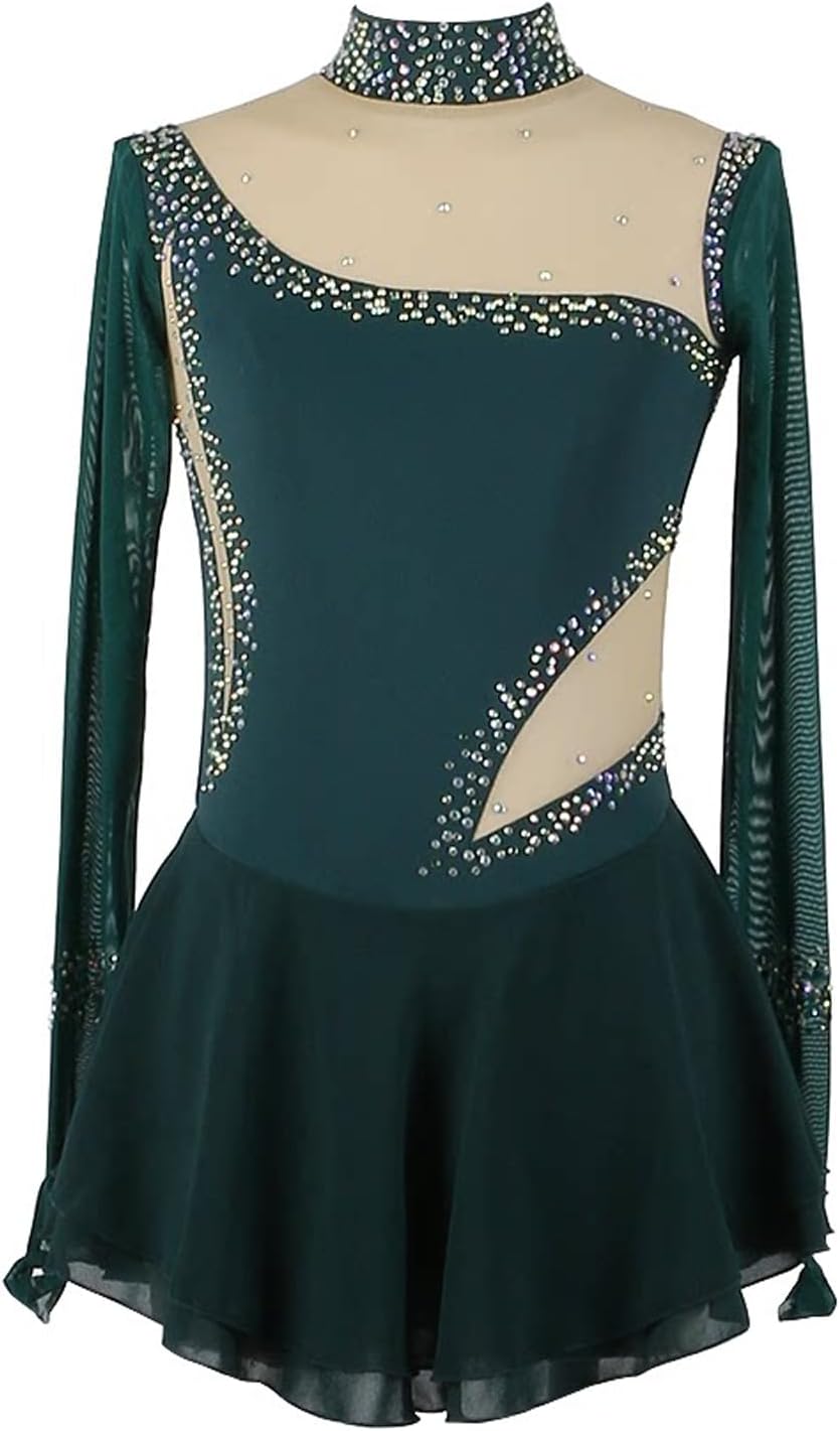 Figure Skating Dresses for Girls, Adorned with Shiny Rhinestones, Ideal for Ice Skating Competitions and Performances