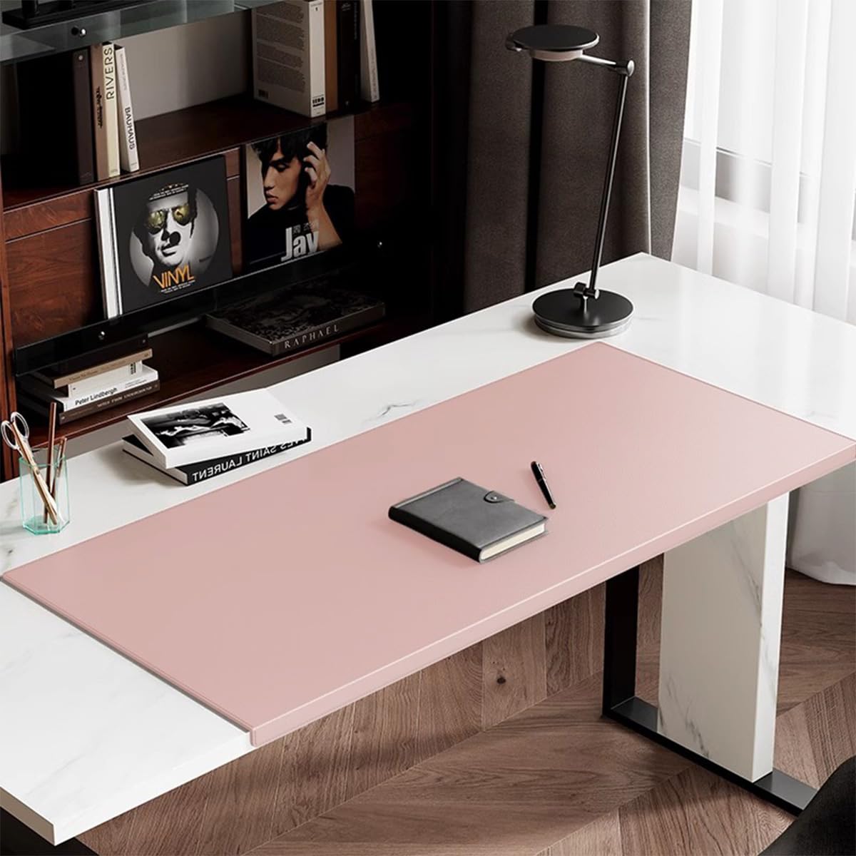 Sewing Edge Table Mat, Large PU Leather Desk Pad with Edge Protector, Non-Slip Waterproof Laptop Mouse Mats for Office Home Decor Work Game Study Typing (Pink,100x60cm)