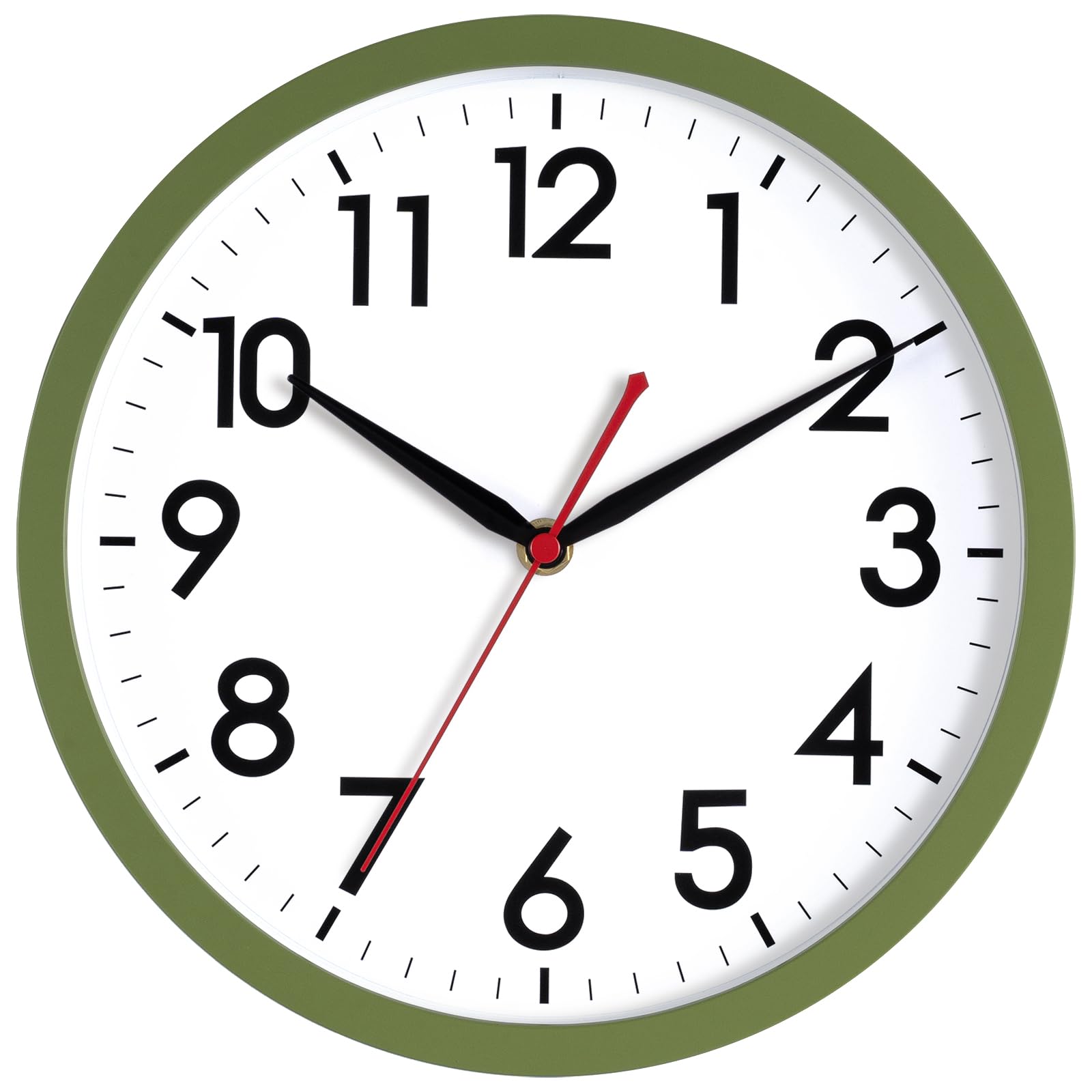 AKCISOT 10 Inch Wall Clock, Silent Battery Operated Analog Clock, Green
