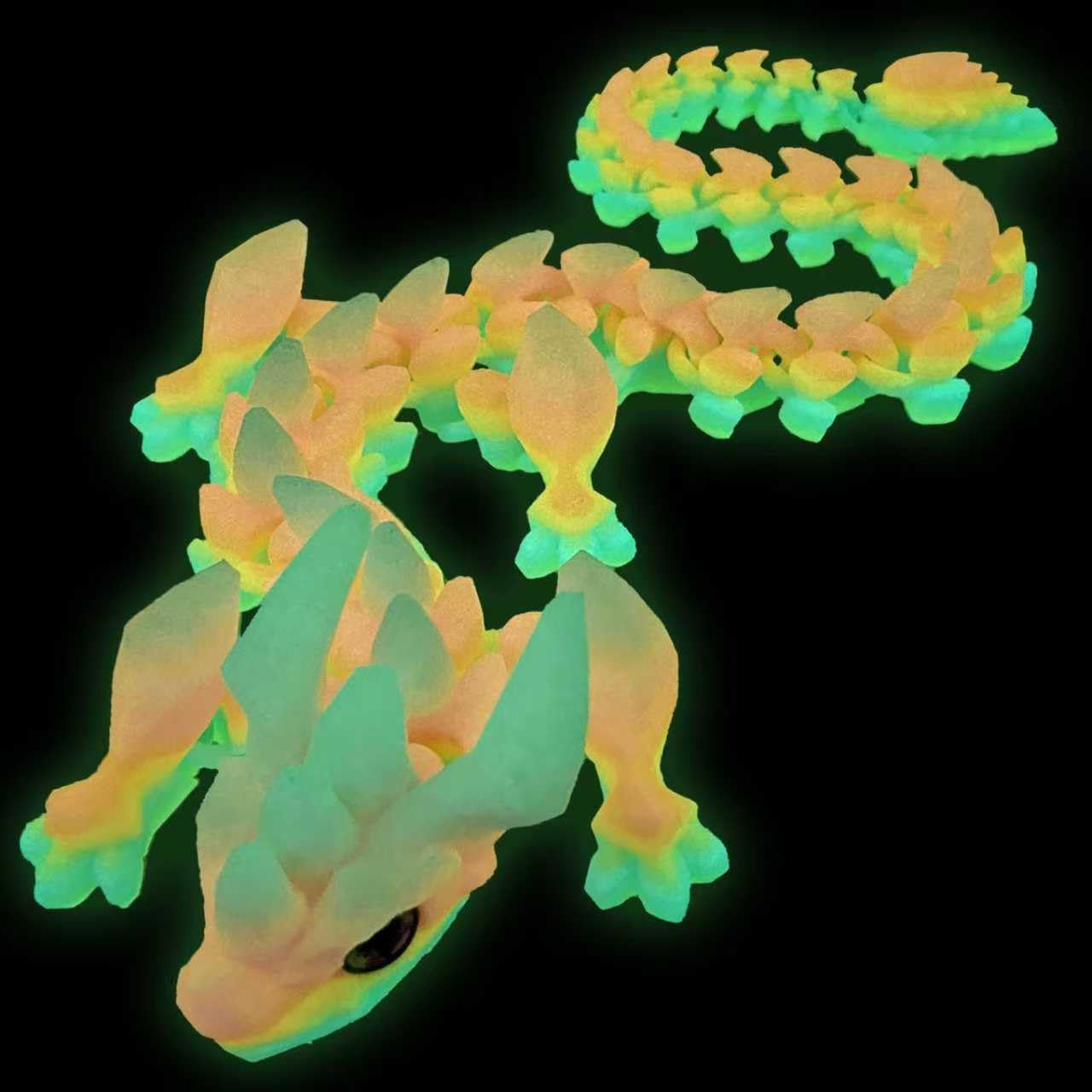 30in Large 3D Printed Glow in The Dark Articulated Dragons Toy with Eyes, Stress Relief 3D Printed Toys for Anxiety & ADHD,Unique Mystery Crystal Fidget Animal（Colorful Luminous Rainbow）