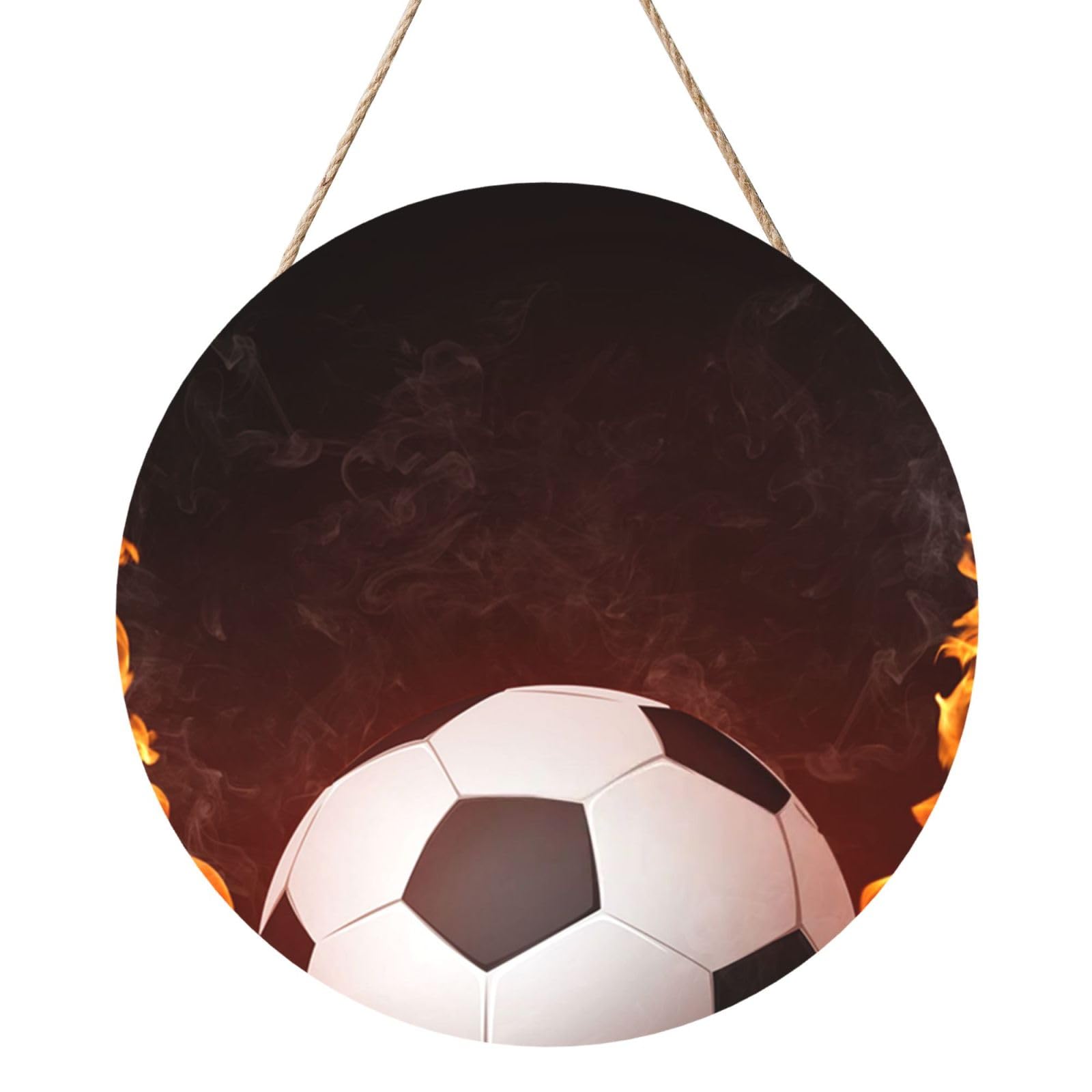 InOmak Football In Fire, Round Wood Panel Painting 12 in, Wall Hanging Painting For Home