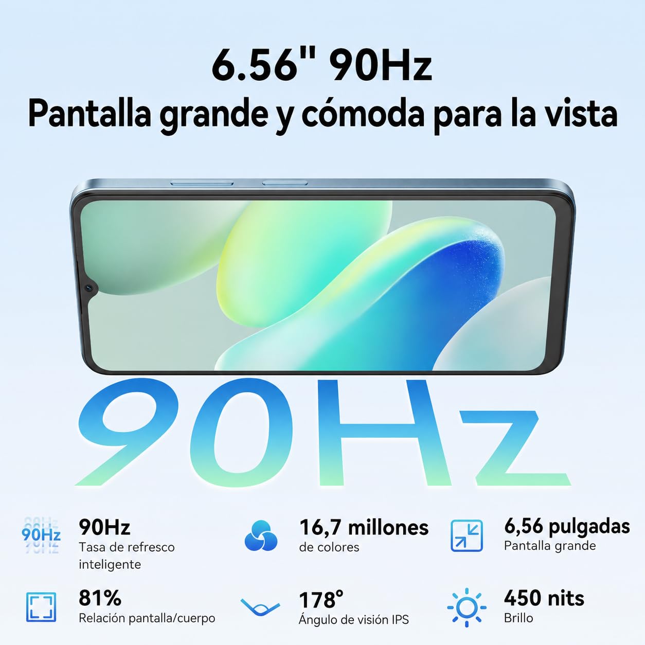 FLAT 2 Telefono Movil Android, 12GB+256GB/2TB, Dual SIM, 6,56" 90Hz, Negro