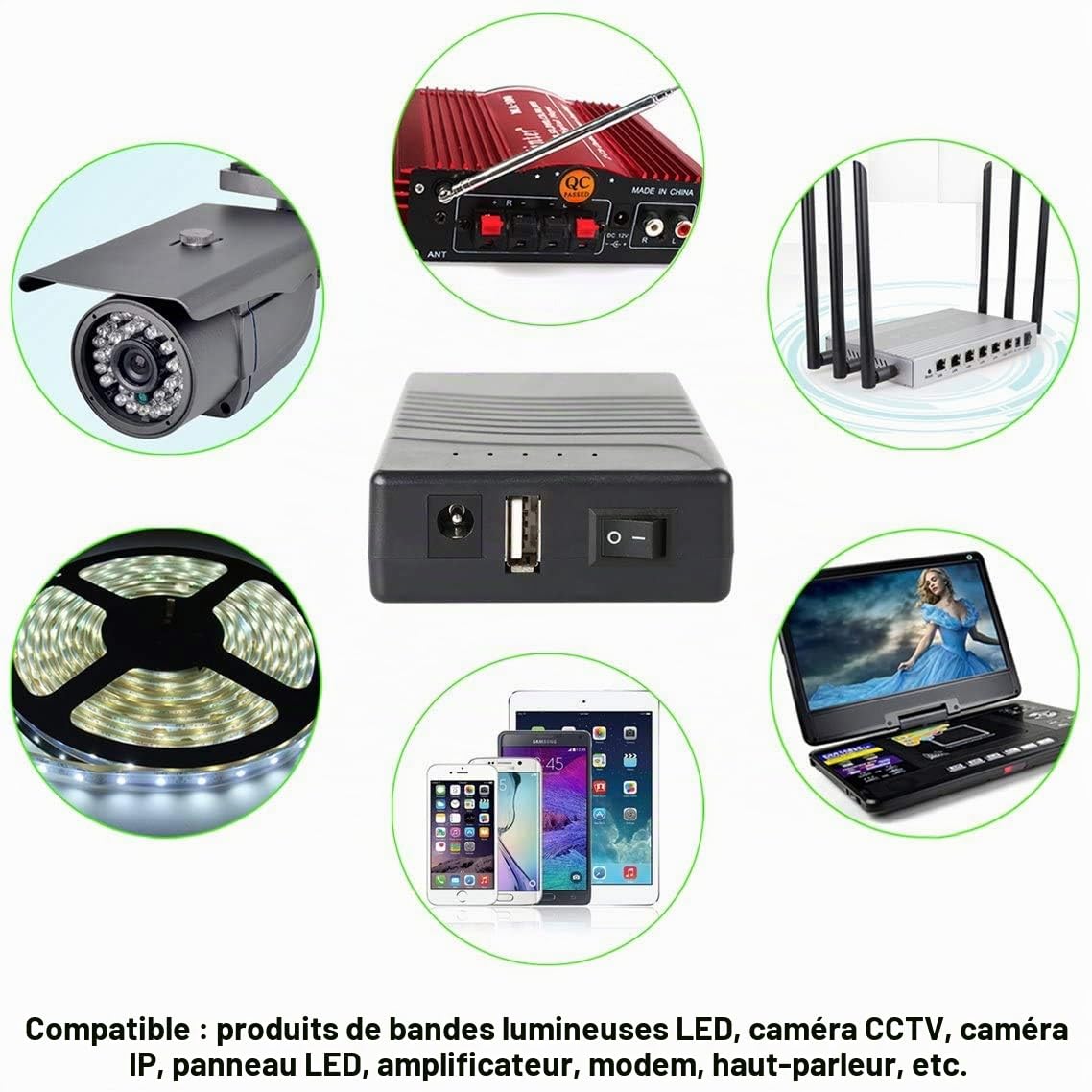TalentCell Power Bank Batterie lithium-ion externe, rechargeable, 36 W, 12 V, 3000 mAh, double sortie de 12 V/5 V, avec chargeur, pour bandes lumineuses LED, caméra CCTV, et bien d’autres, noire