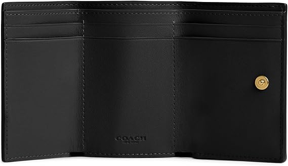 COACH Polished Pebble Leather Essential Mini Trifold Wallet Black One Size