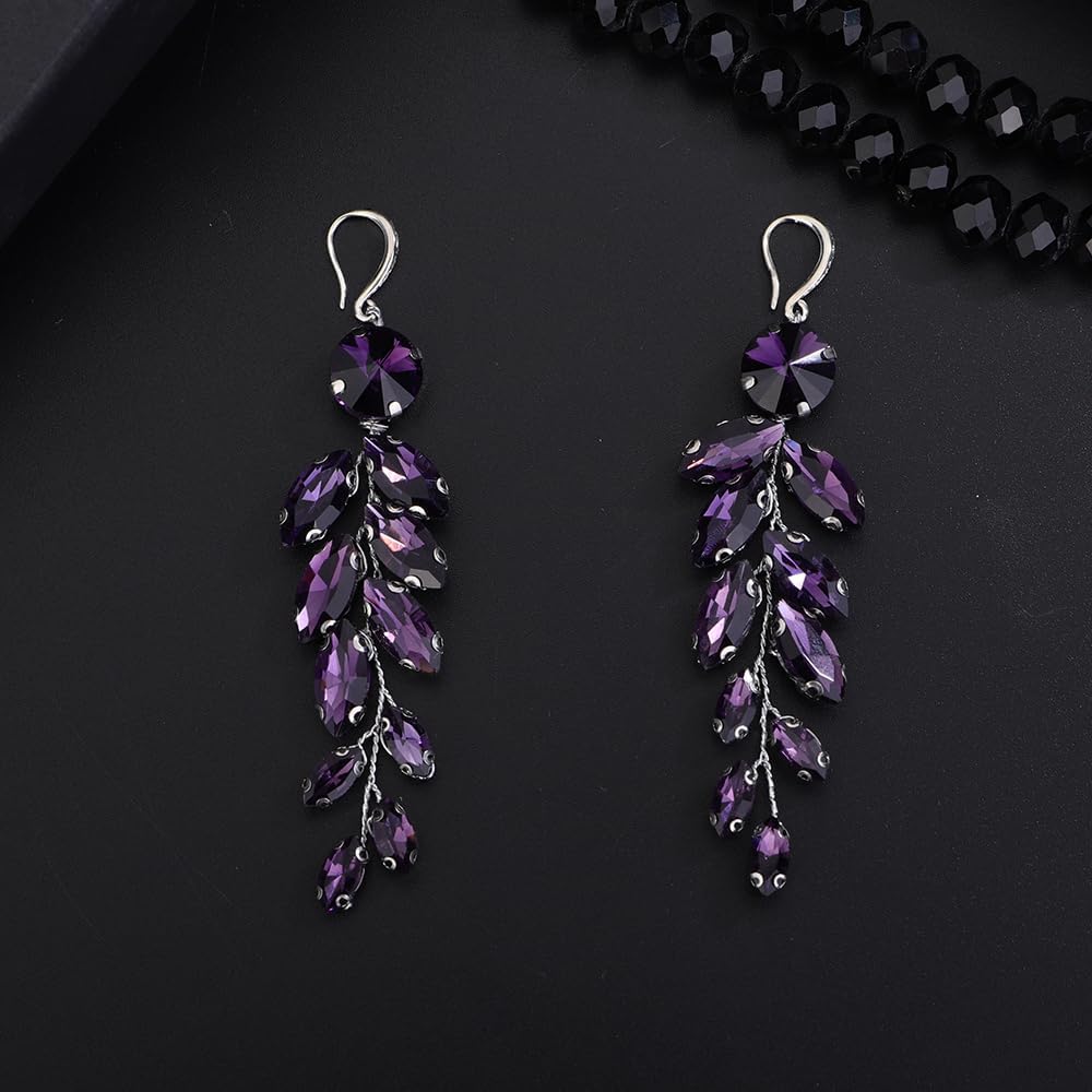 Blue Crystal Rhinestone Dangle Drop Earrings Silver Plated Crystal Chandelier Earrings Simple Lightweight Handmade Drop Dangle Earrings for Women - Image 3