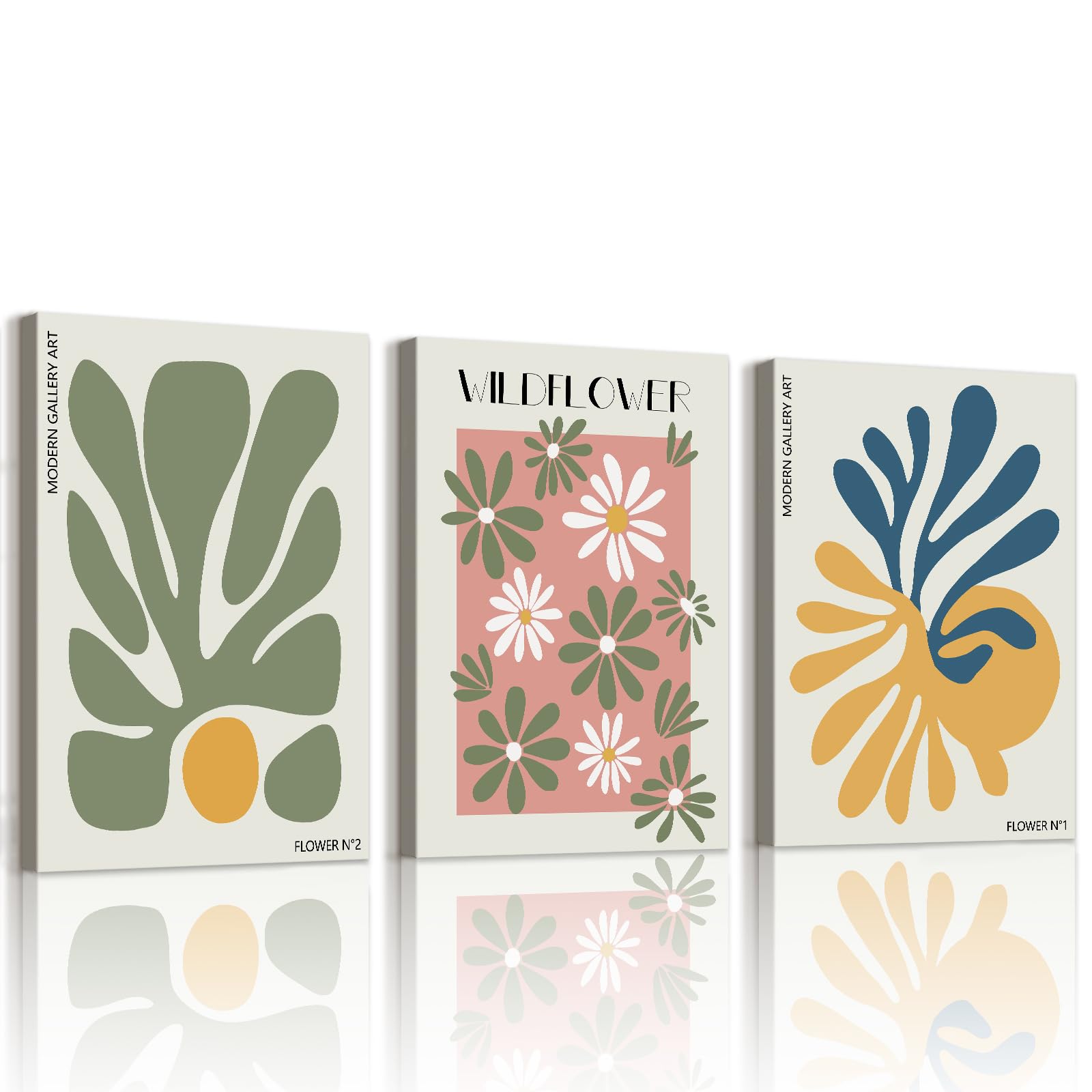 WENGTIAO Set of 3 Boho Flower Market Canvas Wall Art Framed, Abstract Wildflowers Floral Painting on Canvas Modern Gallery Living Room Bedroom Wall Decor 40x60cmx3