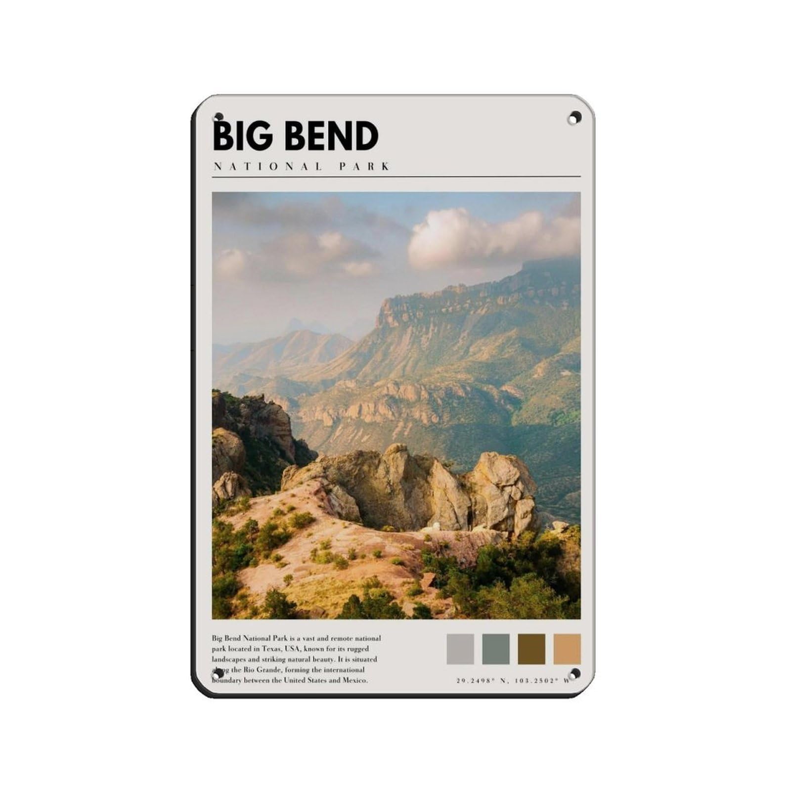 Big Bend Art Big Ben National Park Poster Tin Sign Vintage Metal Pub Club Cafe Bar Home Wall Art Decoration Poster Retro 8x12inch(20x30cm)