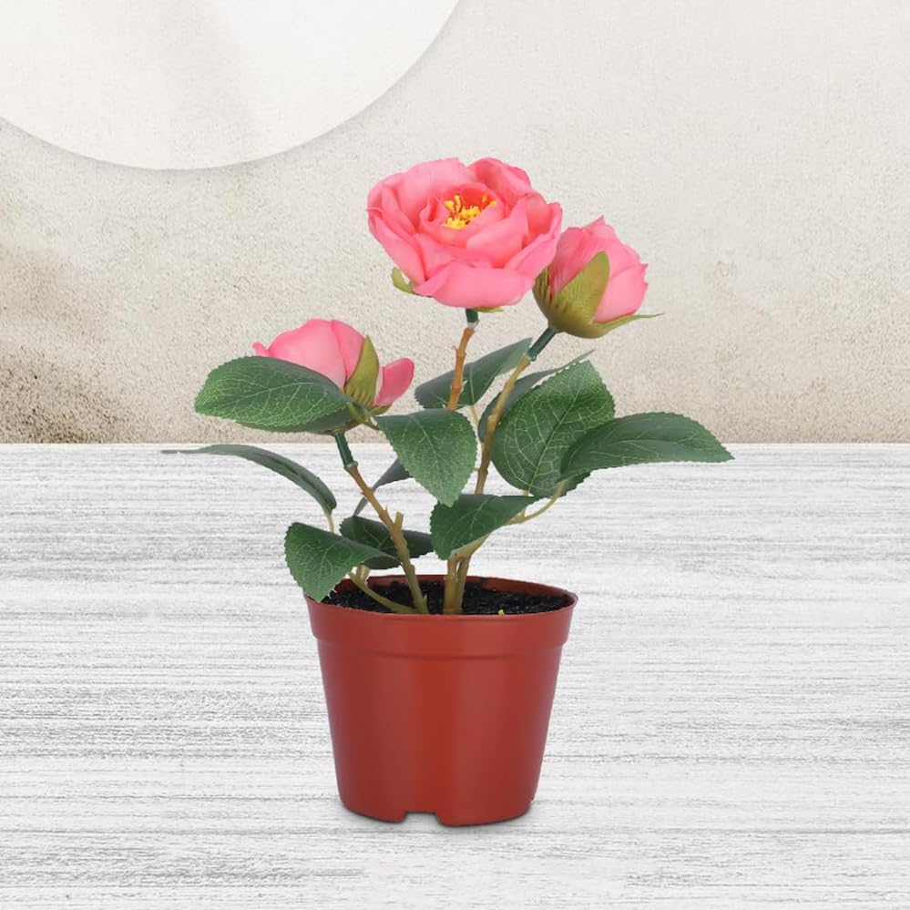 Kuber Industries Artificial Plants for Home D?cor|Natural Looking Indoor Fake Plants with Pot|Artificial Flowers for Decoration (Pink)