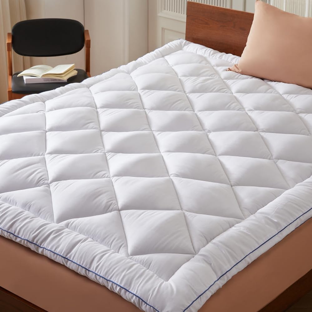 CASABEL Topper Matrimoniale 160x200, Coprimaterasso Matrimoniale imbottito in Microfibra 1000 GSM, Traspirante & Antiscivolo, con Angoli Elastici, Lavabile in Lavatrice