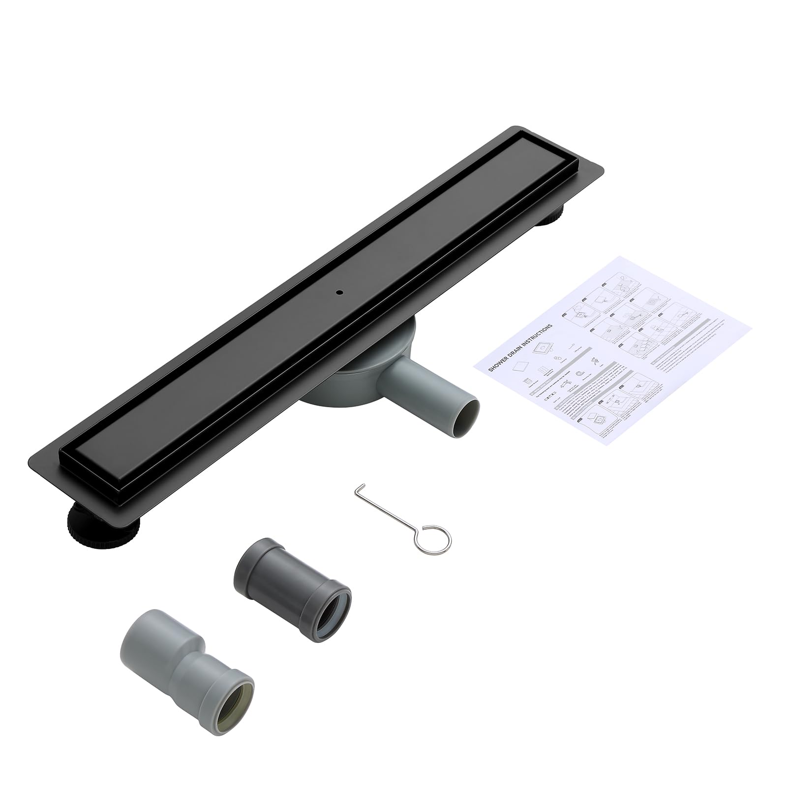 Canaleta para ducha con revestimiento de azulejos, 80 cm, color negro mate, sifón de 360° con filtro antiolores y filtro para el pelo, acero inoxidable 304, desagüe para el suelo, desagüe de