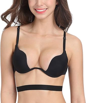 JOATEAY Women Push Up Bra Sexy Deep U Plunge Convertible Padded Add Cup Underwire Low Back Halter Bra
