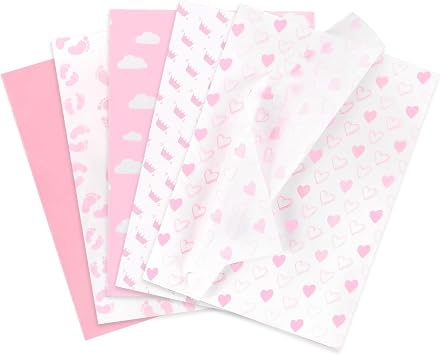 Larcenciel Tissue Paper, 50 Pcs Baby Feet Print Pink Tissue Paper for Gift Bags Gift Wrapping, Cute Baby Girl Design Tissue Paper Gift Wrap for Baby Shower, Birthday, Anniversary, Craft, 19.7x13.8in