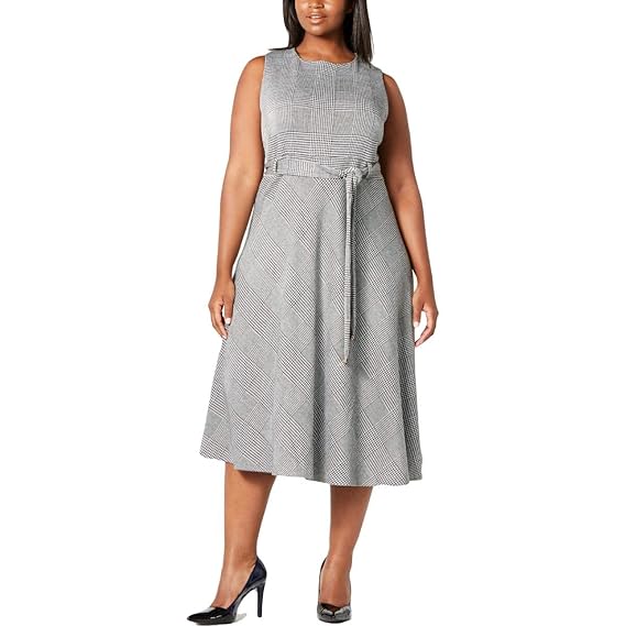 Buy Calvin Klein Women's Plus Size Sleeveless A-line Belted Midi Dress at  Amazon.in calvin klein dresses plus size