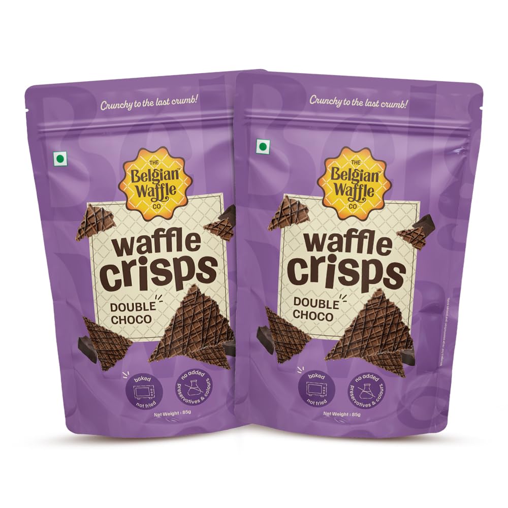 The Belgian Waffle Co. Double Choco Waffle Crisps | Crispy Baked Eggless Snack with Rich Chocolate Taste | Light & Crunchy Waffle Chips | 85g Each. (Pack Of 2)-image-35