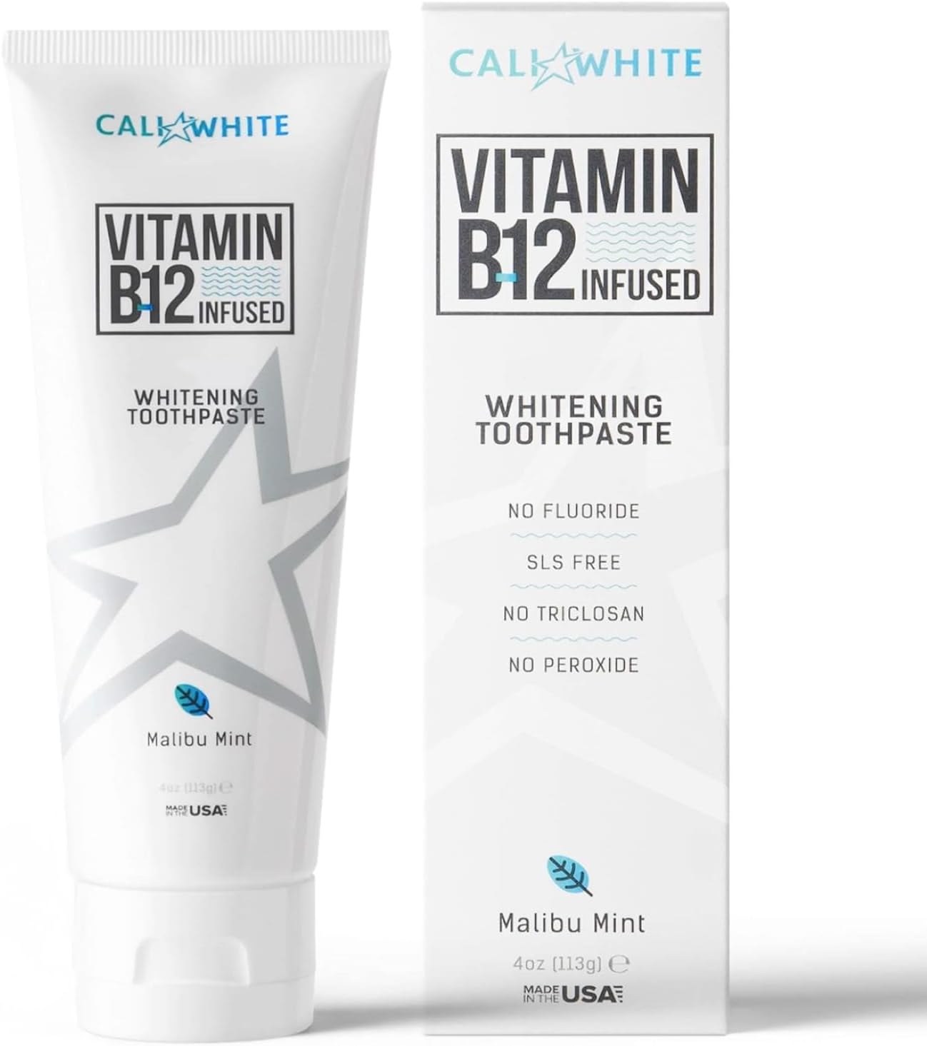 Cali White No Fluoride Whitening Toothpaste, Infused with Vitamin B12, Pacific Mint, 4 Ounce (1 Pack)
