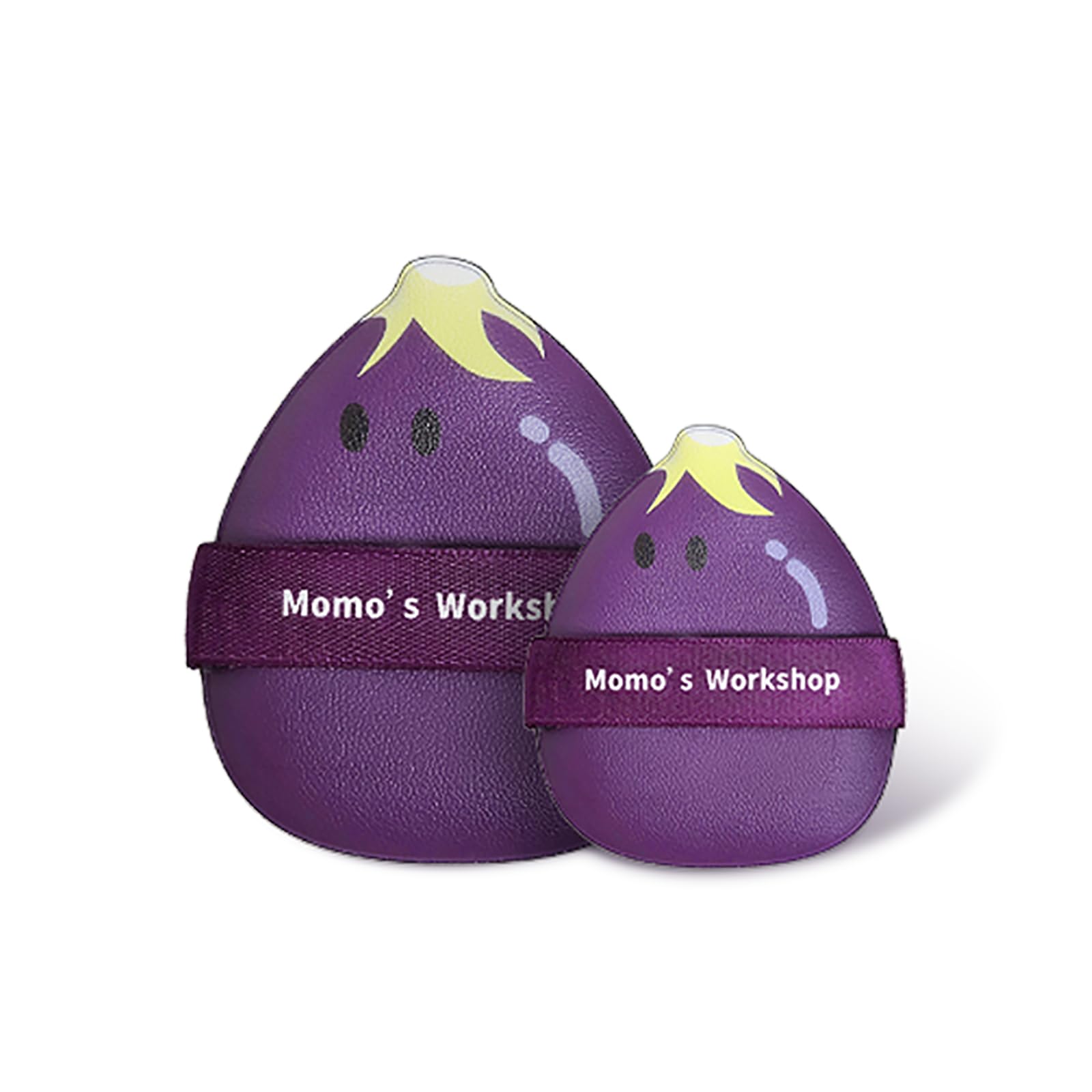 Eggplant Makeup Sponge Set, Dual Wet & Dry Use, Reinforced Strap, Even Foundation Application