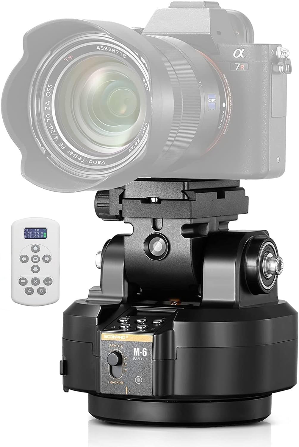 Soonpho M6 Auto Face Tracking Motorized Rotating Panoramic Tripod Head, AI Smart Face Body Tracking Remote Control Pan Tilt Head con telecomando e clip per cellulare