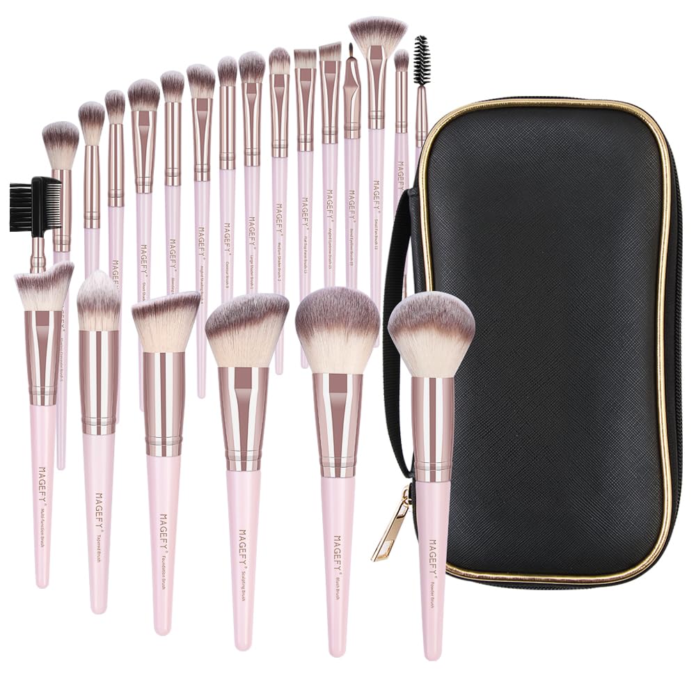 MAGEFY - Set di 22 pennelli da trucco, professionali, con manico in legno, pennelli per fondotinta, correttore, cipria, viso, occhi, kit di pennelli (oro rosa)