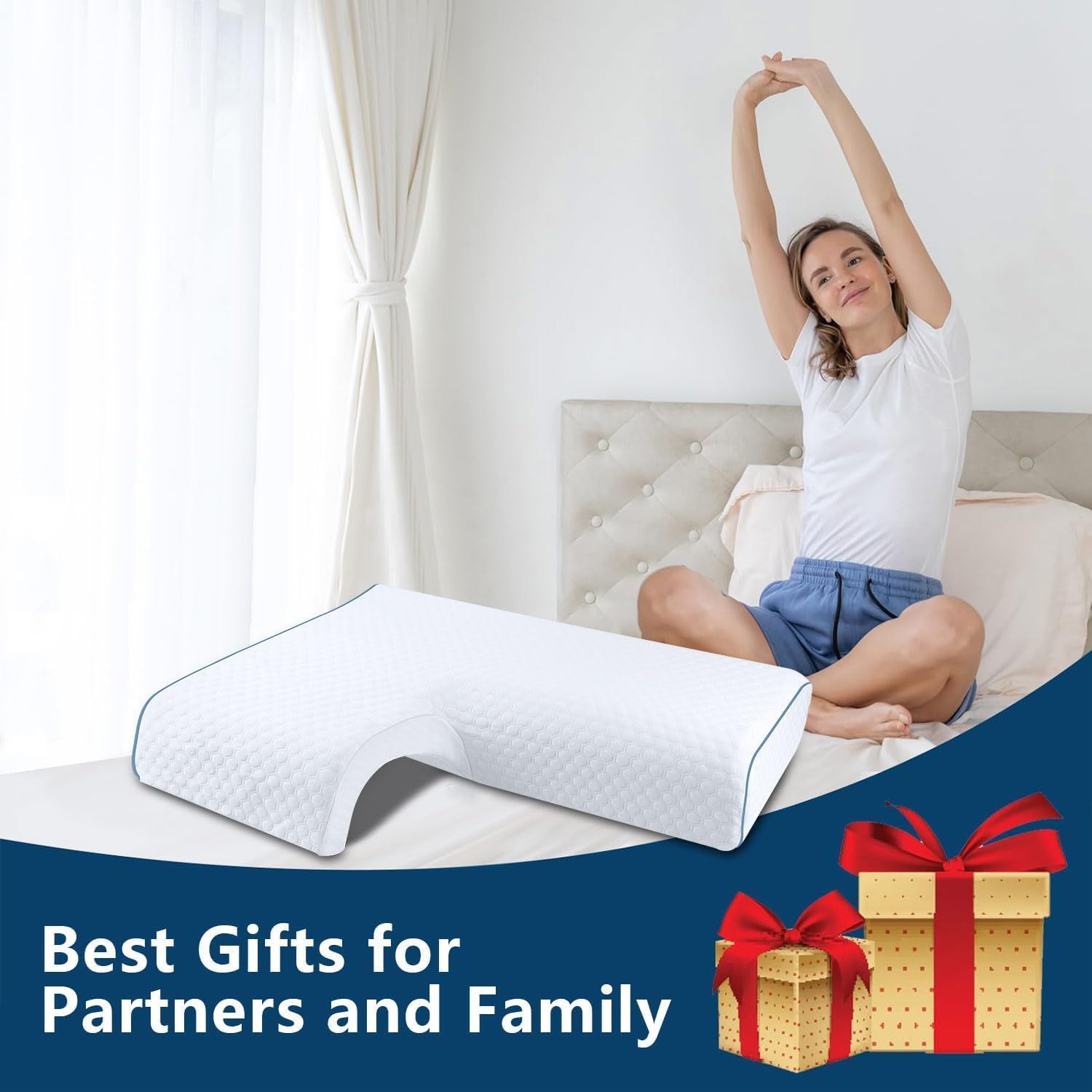 Arched Memory Cuddle Pillow for Adults with Arm Hole - 3D Arched Memory Foam Core, Slow Rebound Pillow for Back/Neck Pain Relief, with Pillowcase (R)