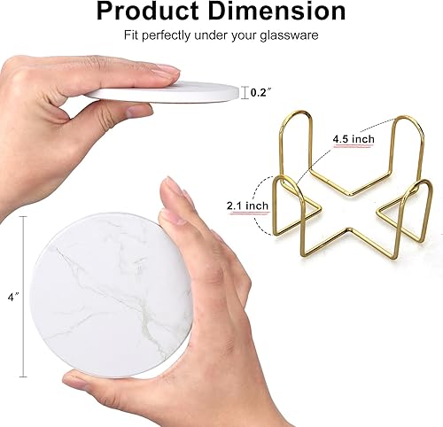 Miniatura 4 de Juego de 6 posavasos de cerámica estilo mármol blanco con decoración de mesa de café hueca para bebidas absorbentes para casa de campo rústica, bar,