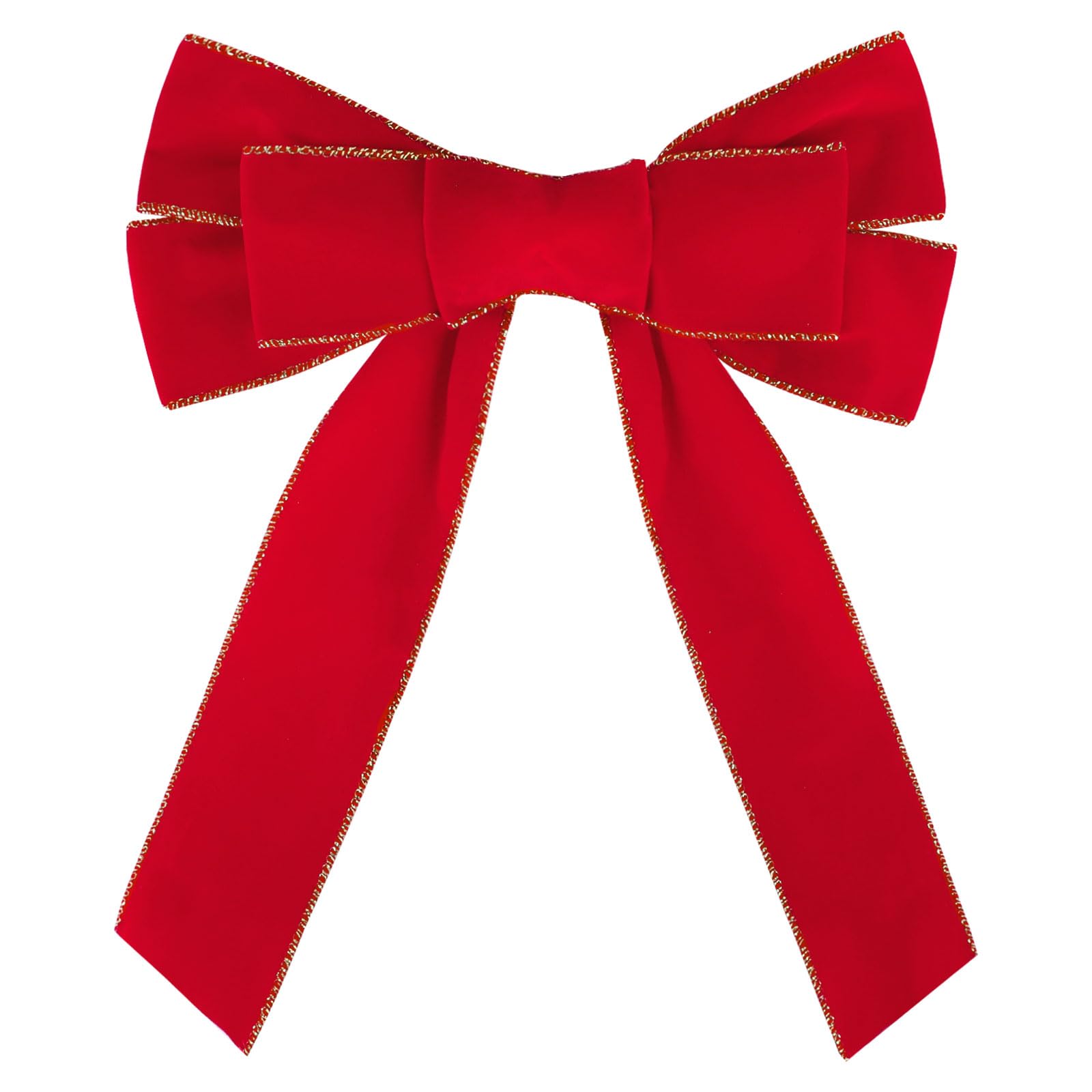 GEBETTER 6Pcs Lazos Rojos Navidad Tela Flocada Poliéster Bordes Hilo Dorado, Lazos Navideños Decoración Árbol Navidad Guirnalda Puerta Escalera Ventana Pared Casa Hogar Manualidades Adorno (23x30cm)