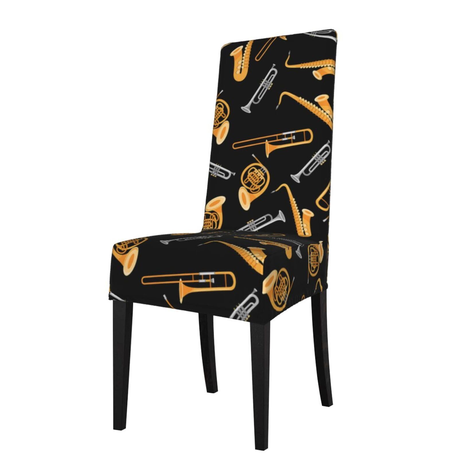 LKYMOH Saxophone Trombone Music Black, Chair Covers Stretch Chair Slipcovers for Dining Room, for Party Pet Protection Universal Fit Soft Polyester