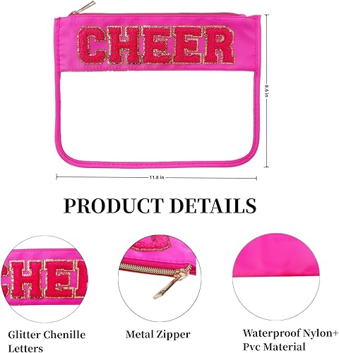 Miniatura 3 de Bolsa Transparente de Maquillaje con Letras de Chenilla con Purpurina, Parche de Letras Universitarias con Cremallera, Neceser de Viaje para Playa,
