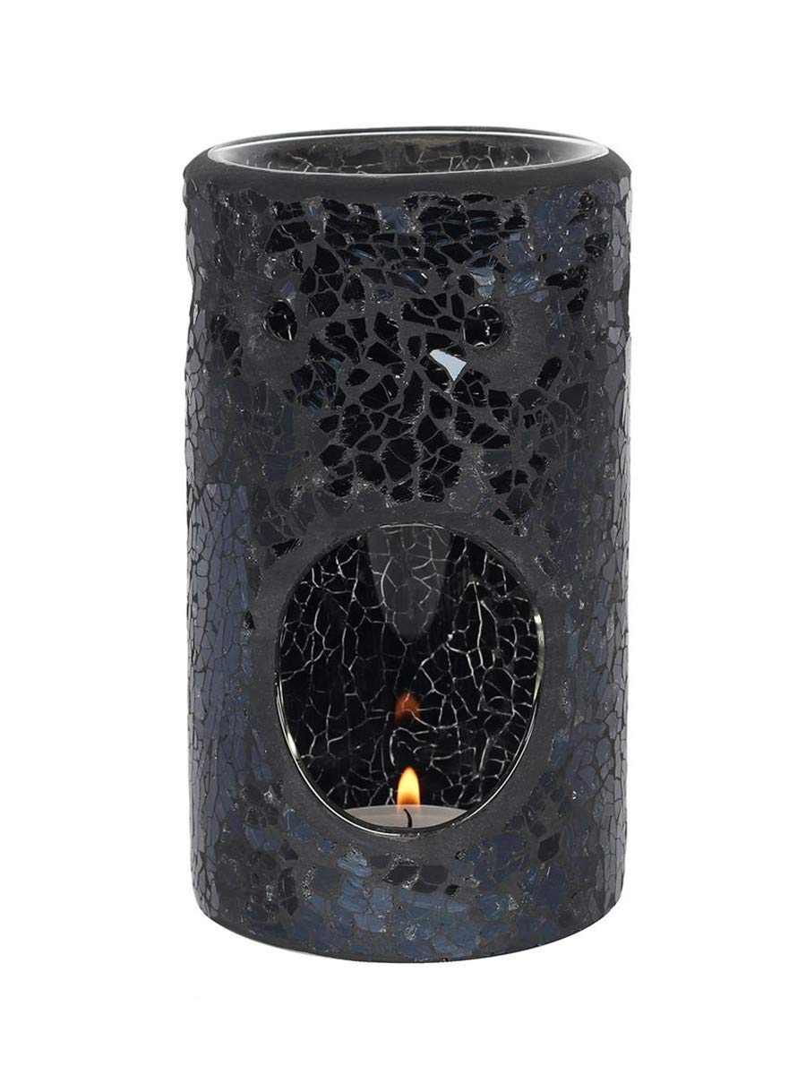 Black  Mirrored Crackle Effect Ceramic Pillar Oil Burner Wax Melter Mosaic Gift