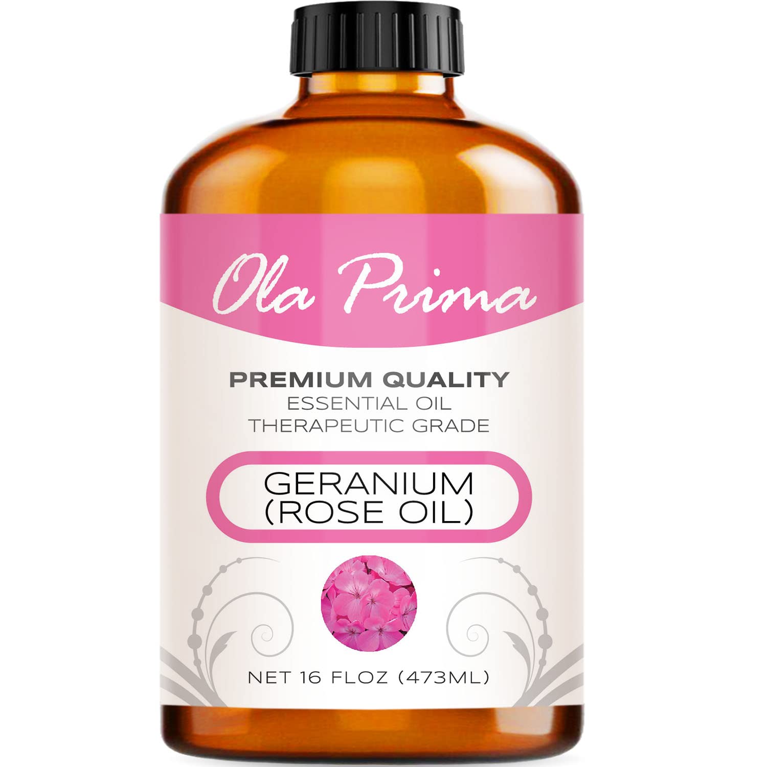 Ola Prima Rose Geranium Essential Oil Pure Therapeutic Grade for Aromatherapy Diffuser, Relaxation & Skincare (16oz Bulk)