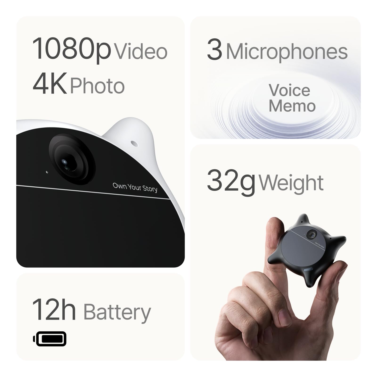 Looki L1 AI Multimodal Wearable for Life, 32 g, dispositivo de registro de vida ligero de acción manos libres con video 1080P, 3 micrófonos, vlogs y cómics de IA, inteligencia proactiva