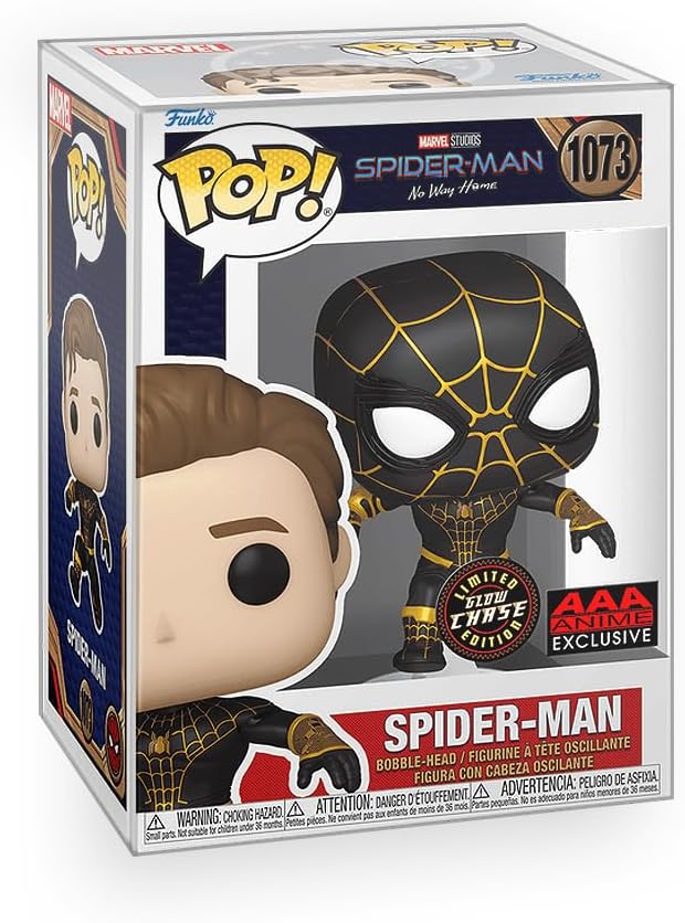 Funko Pop! Marvel: No Way Home - Spider Man in Black & Gold Suit (Chase Variant) Glows in The Dark Exclusive Vinyl Figure Collectibles Bundled with Box Protector