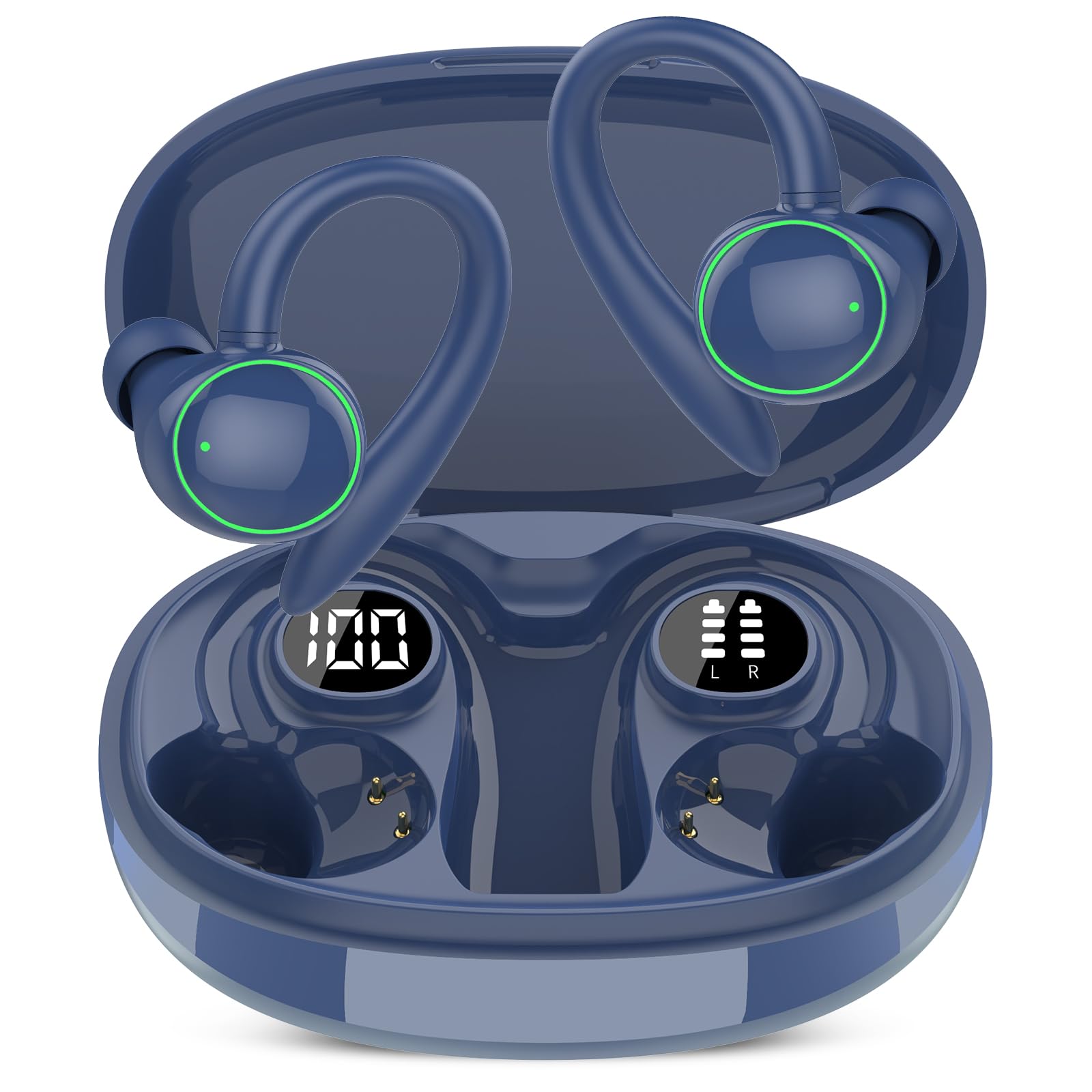 Wireless Earbuds, Bluetooth 5.4 Headphones Sport, Over Ear Buds With ENC Noise Cancelling Mic, 48H, Wireless Earphone With Earhooks, Stereo Deep Bass, IP7 Waterproof Headset for Workout Running, Blue