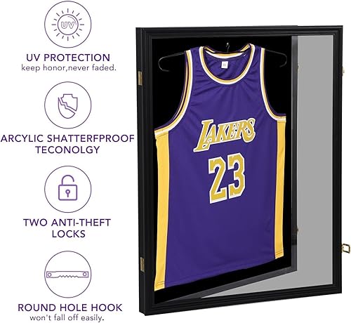 Miniatura 3 de WORKOOT Jersey Frame - Estuche de exhibición de jersey deportivo de grado profesional, caja de sombra grande con bloqueo con protección UV, ideal