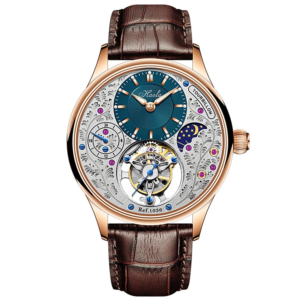 Haofa Flying Tourbillon Mechanical Men Watch GMT Day and Night Display Hand Wind Man Wristwatches Sapphire Crystal Luxury Watches for Men 1036