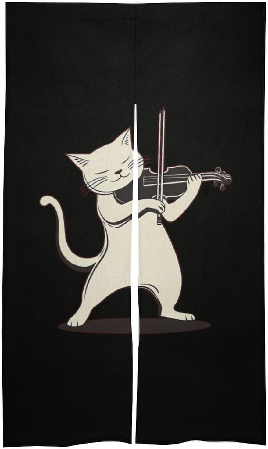 Cat Playing Violin Noren Doorway Split Shower Curtain Long Type Window Treatment for Privacy Partition Divider
