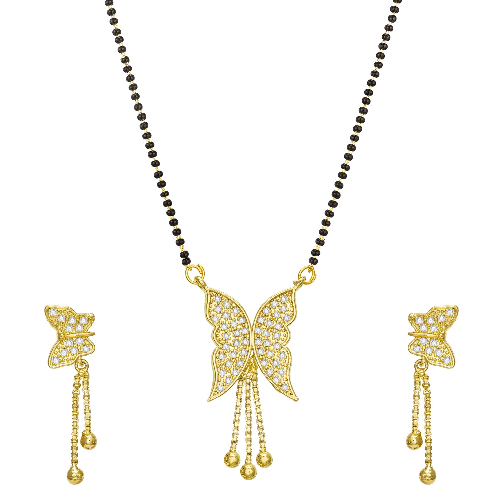 Aadita Gold Plated Black and White AD Studded and Beaded Mangalsutra For Women With Earrings - MS2805-image-38