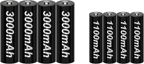 Tenberly Paquete de 8 pilas recargables AA AAA con 4 paquetes de baterías recargables AA de 3000 mAh y 4 paquetes de baterías recargables AAA de